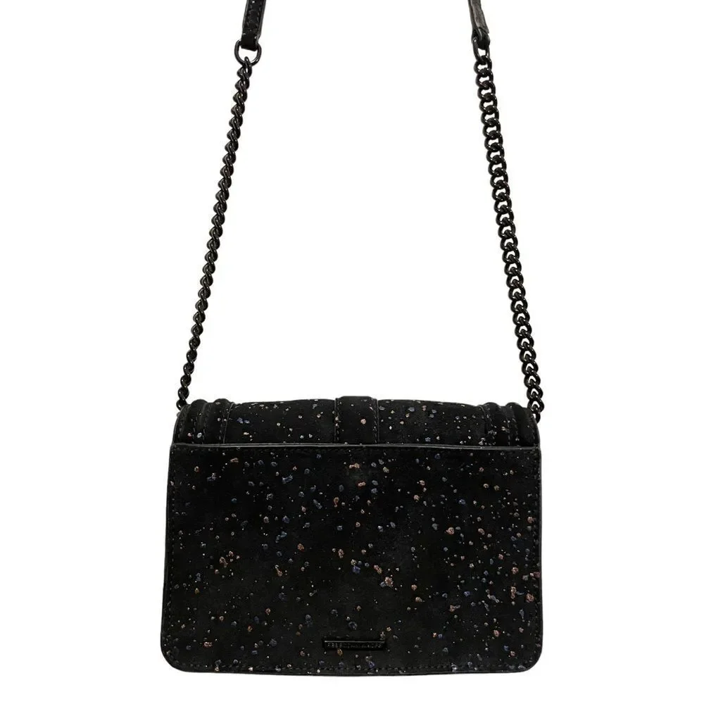 Rebecca Minkoff Black Suede Crossbody Bag with Cobalt Blue & Rose Gold Splatter